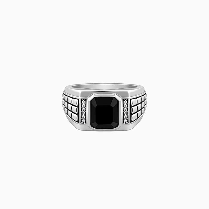 Silver Geometric Rectangle Ring For Him - Image 1