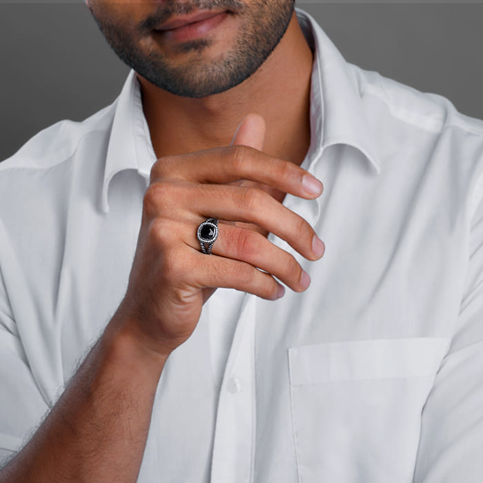 Black Rhodium Bold Fashion Ring For Him - view 3