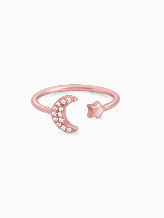 Rose Gold Moon-Star Constellation Ring