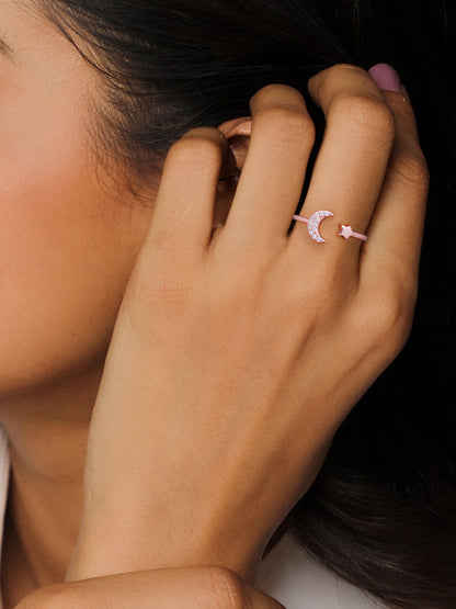 Rose Gold Moon-Star Constellation Ring