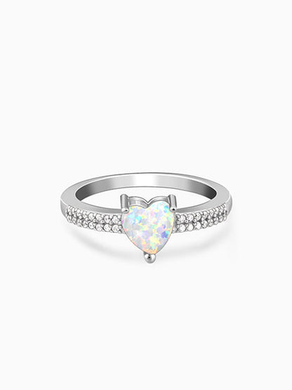 Silver Opal Heart Ring