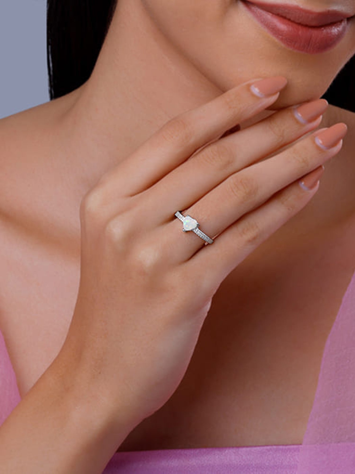 Silver Opal Heart Ring