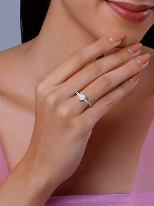 Silver Opal Heart Ring
