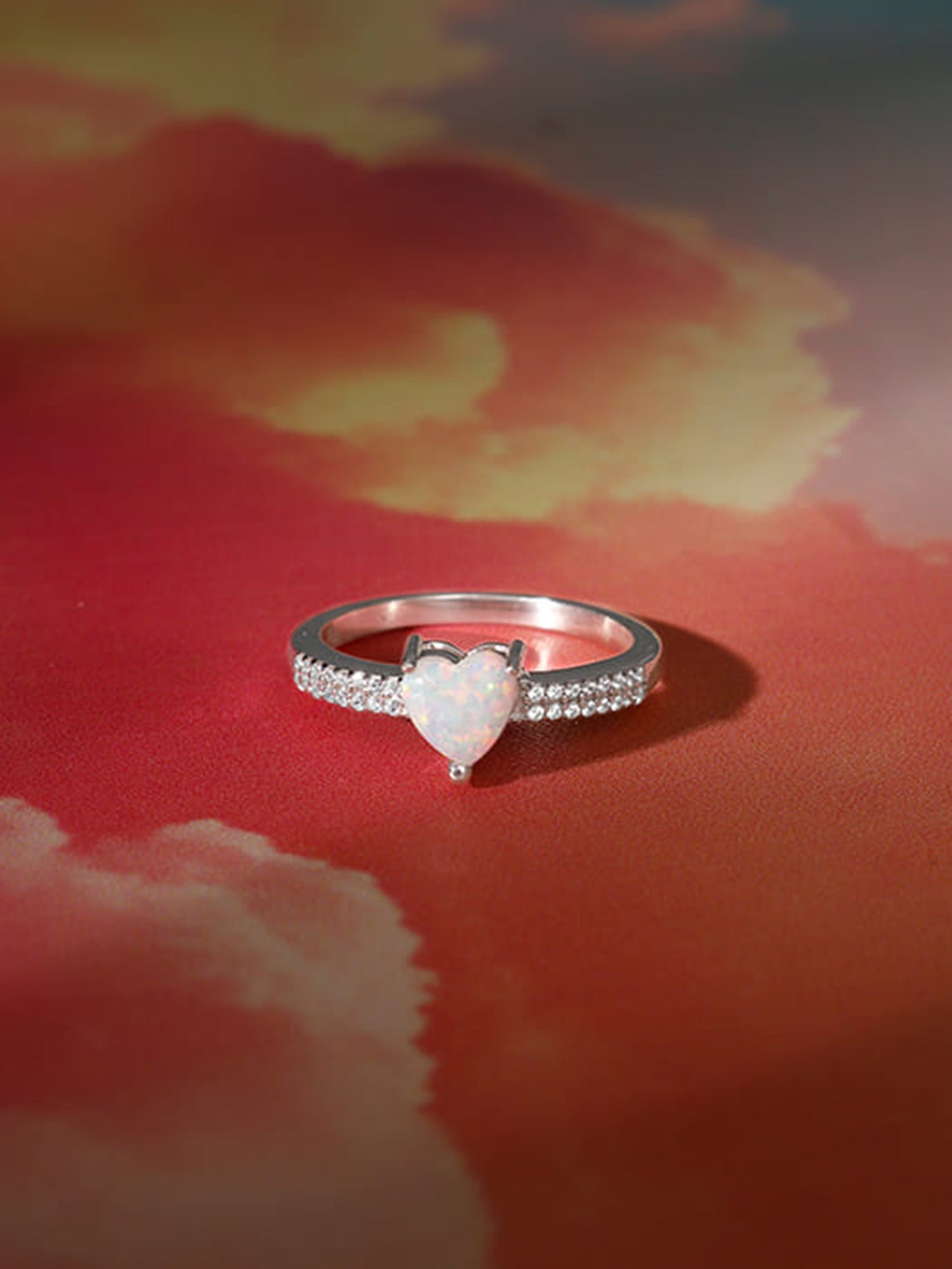Silver Opal Heart Ring