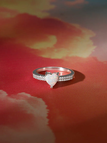 Silver Opal Heart Ring