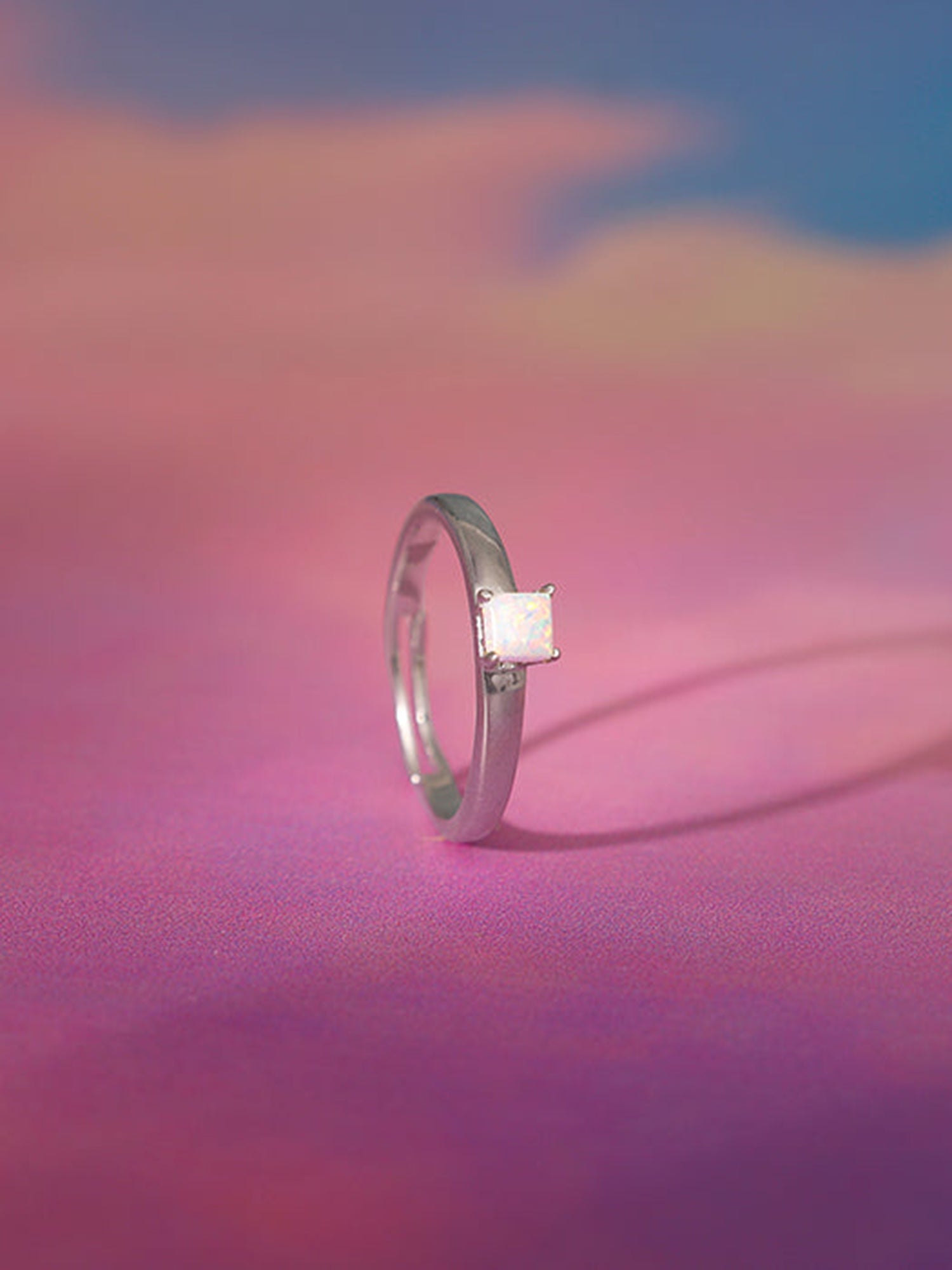 Silver Opal Square Ring