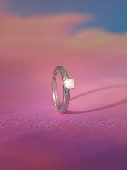 Silver Opal Square Ring