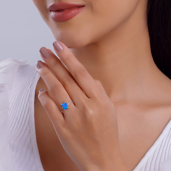 Silver Opal Rectangle Chain Ring - view 3