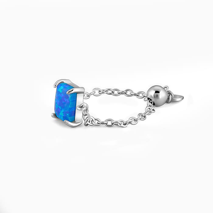 Silver Opal Rectangle Chain Ring - view 4