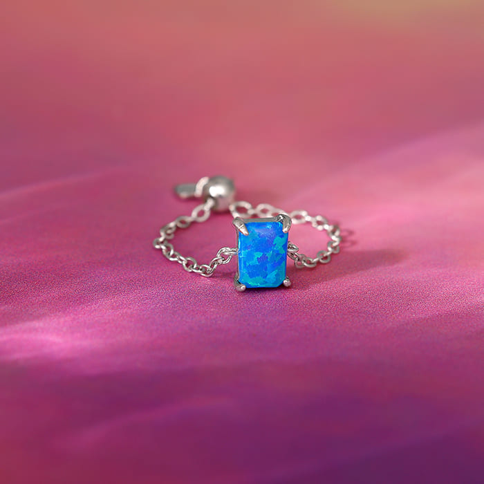 Silver Opal Rectangle Chain Ring - view 2