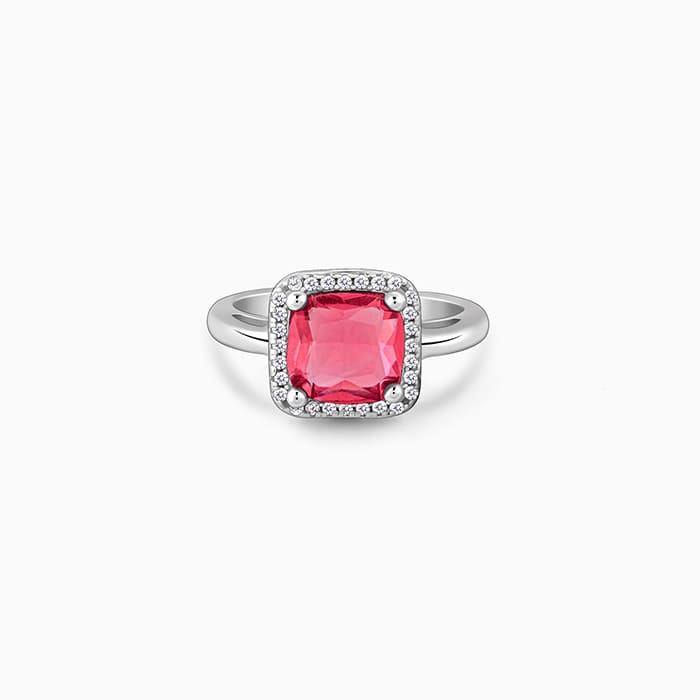 Silver Pink Square Ring - Image 1