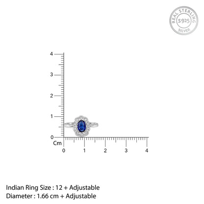 Silver Blue Oval Ring