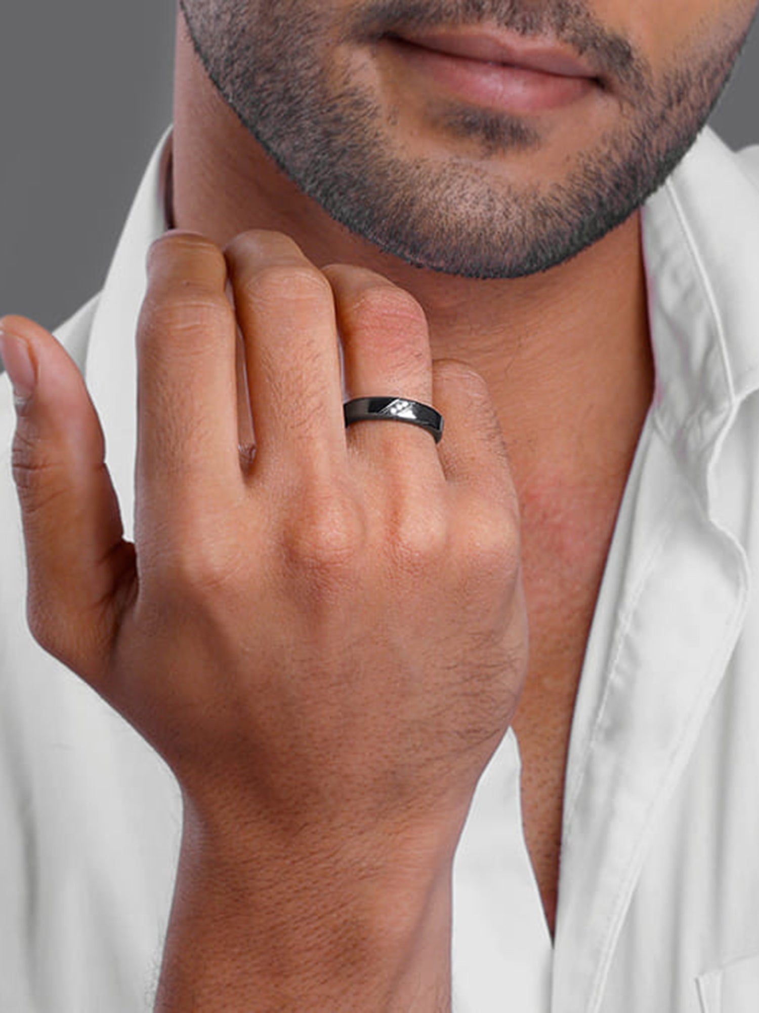 Black Rhodium Zirconia Band For Him