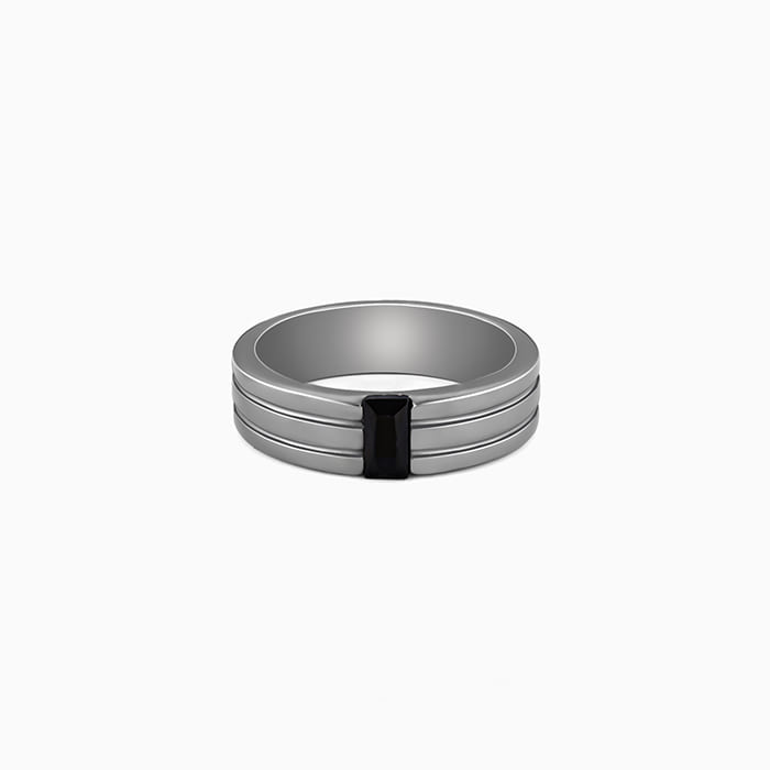 Black Rhodium Rectangular Ring For Him - view 2