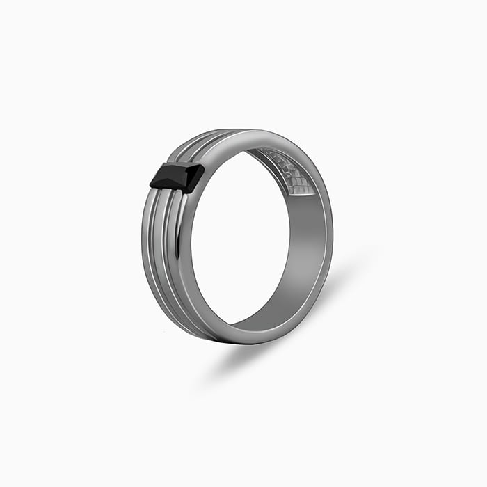 Black Rhodium Rectangular Ring For Him - view 3