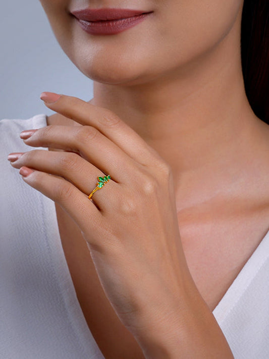 Golden Emerald Marquise Ring