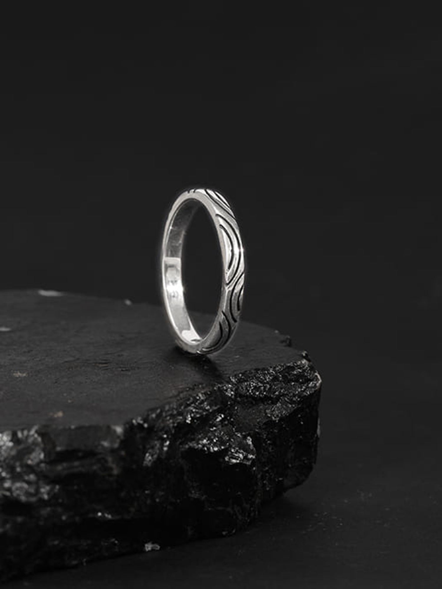 Oxidised Silver Vibrant Wave Ring For Him