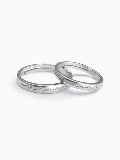 Silver Heartbeat Couple Rings