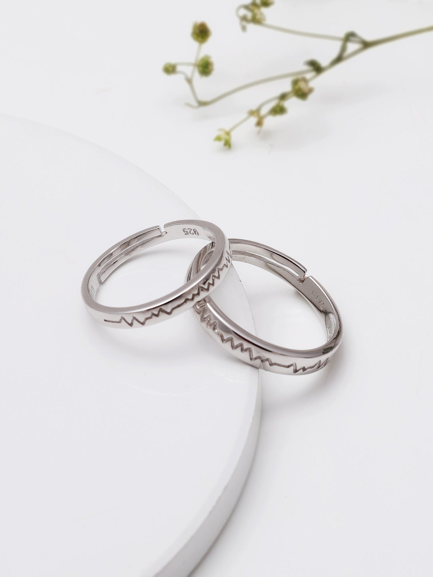 Silver Heartbeat Couple Rings