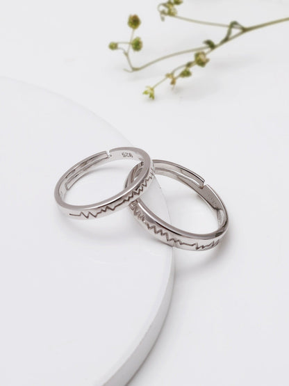 Silver Heartbeat Couple Rings