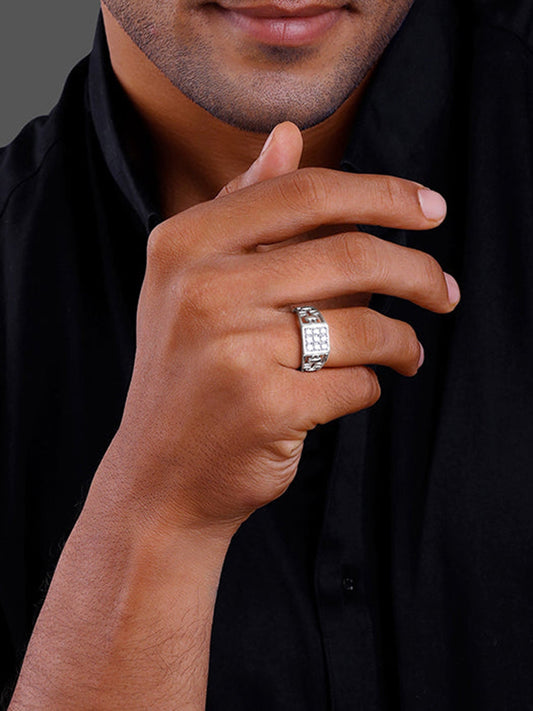 Silver Matrix Cross Ring For Him