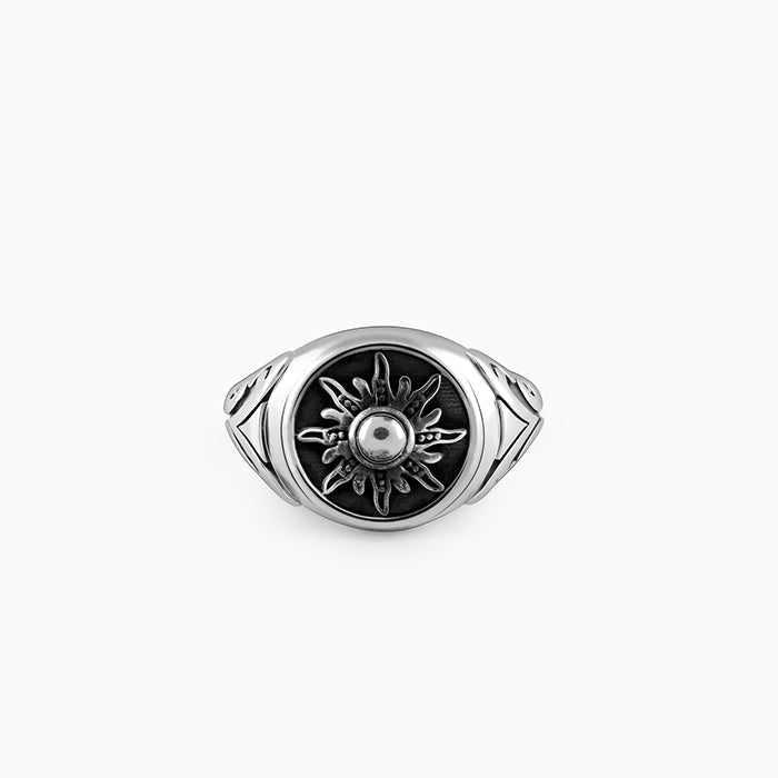 Oxidised Silver Solace Sun Ring for Him - Image 1