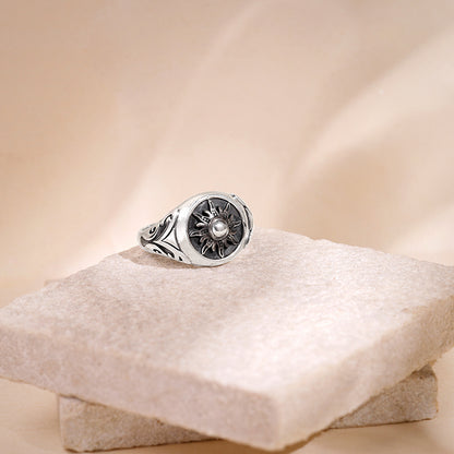 Oxidised Silver Solace Sun Ring for Him