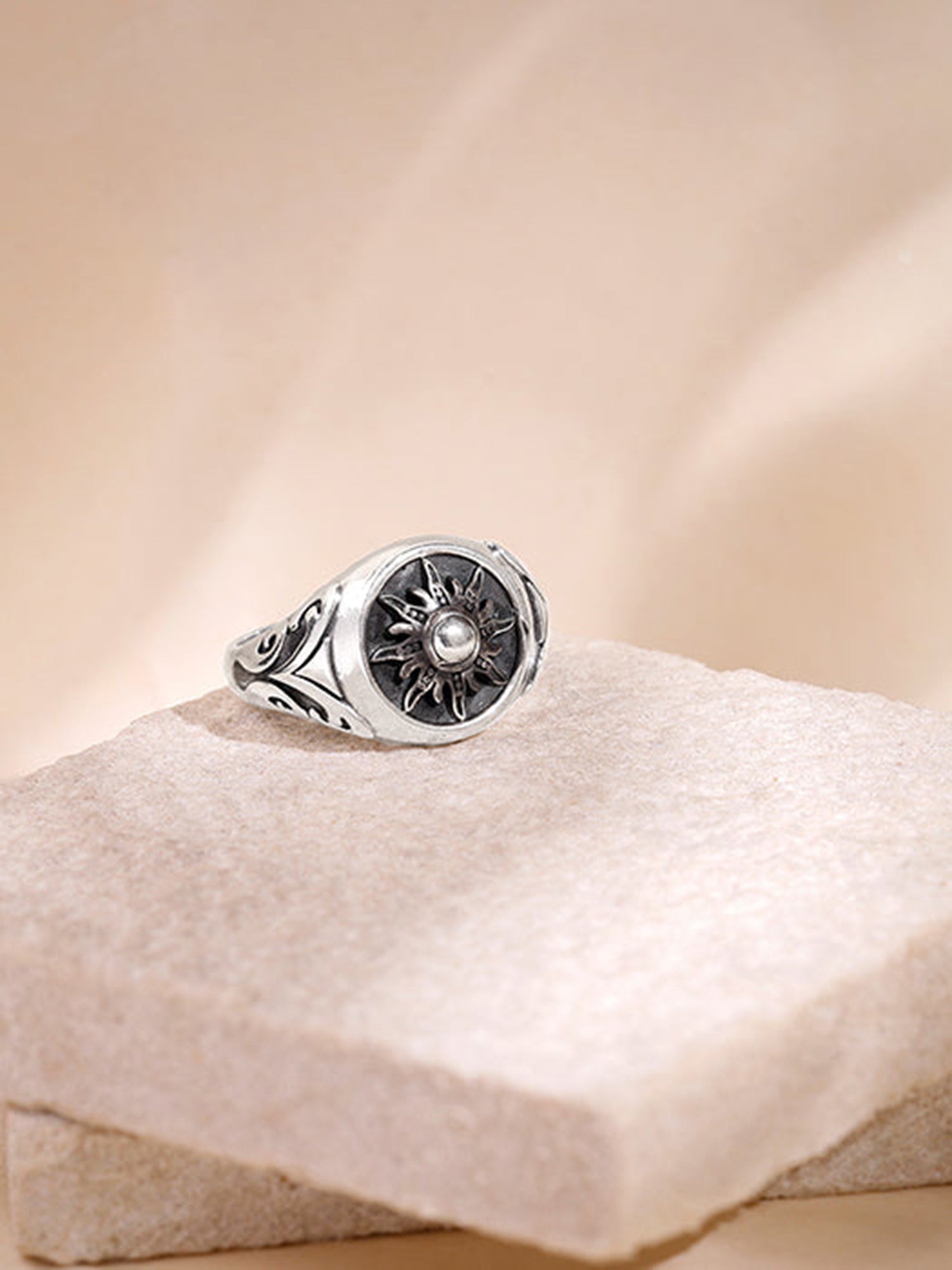 Oxidised Silver Solace Sun Ring for Him
