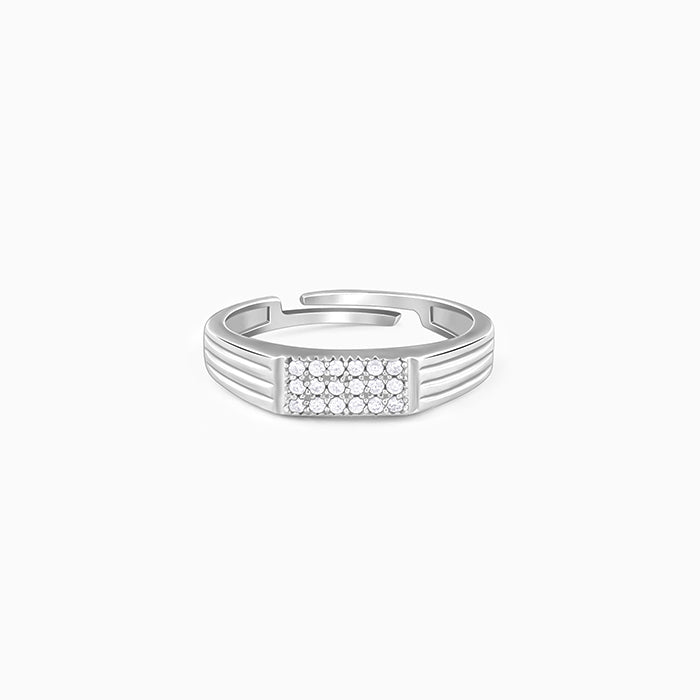 Silver Zircon Rectangle Ring For Him - Image 1