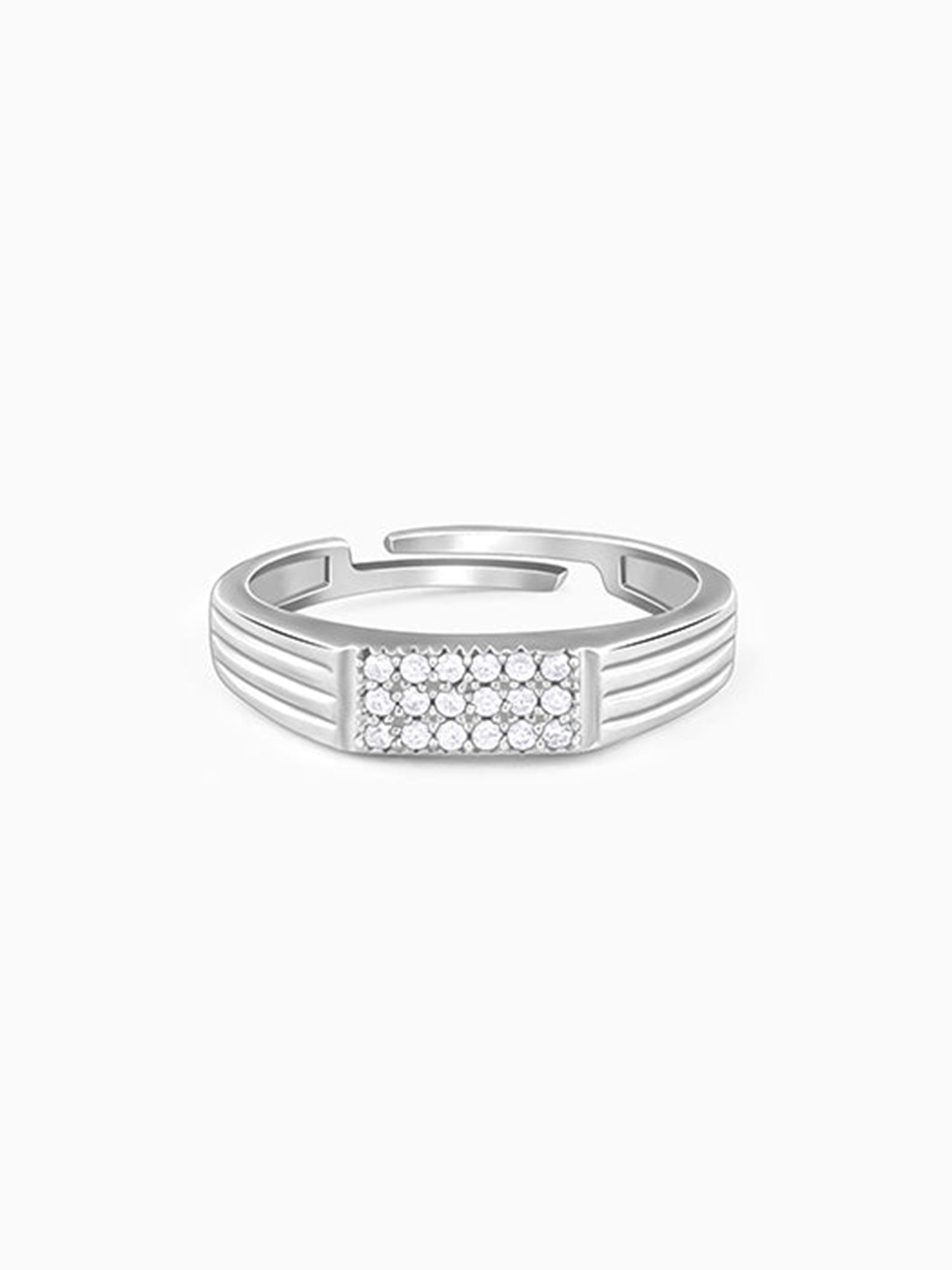 Silver Zircon Rectangle Ring For Him