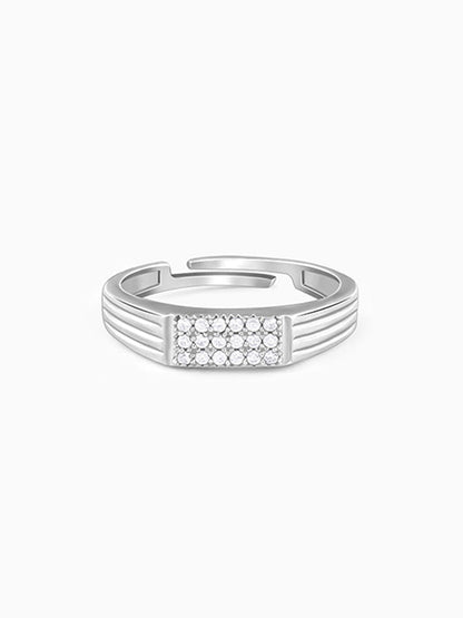 Silver Zircon Rectangle Ring For Him