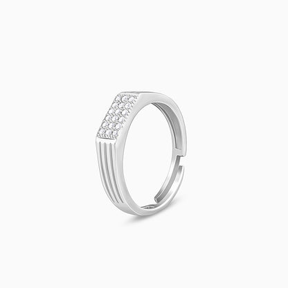 Silver Zircon Rectangle Ring For Him