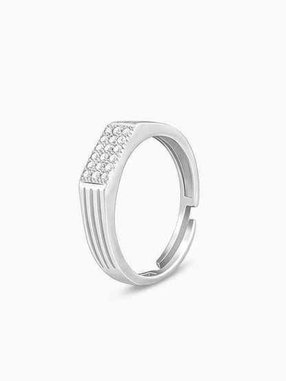 Silver Zircon Rectangle Ring For Him