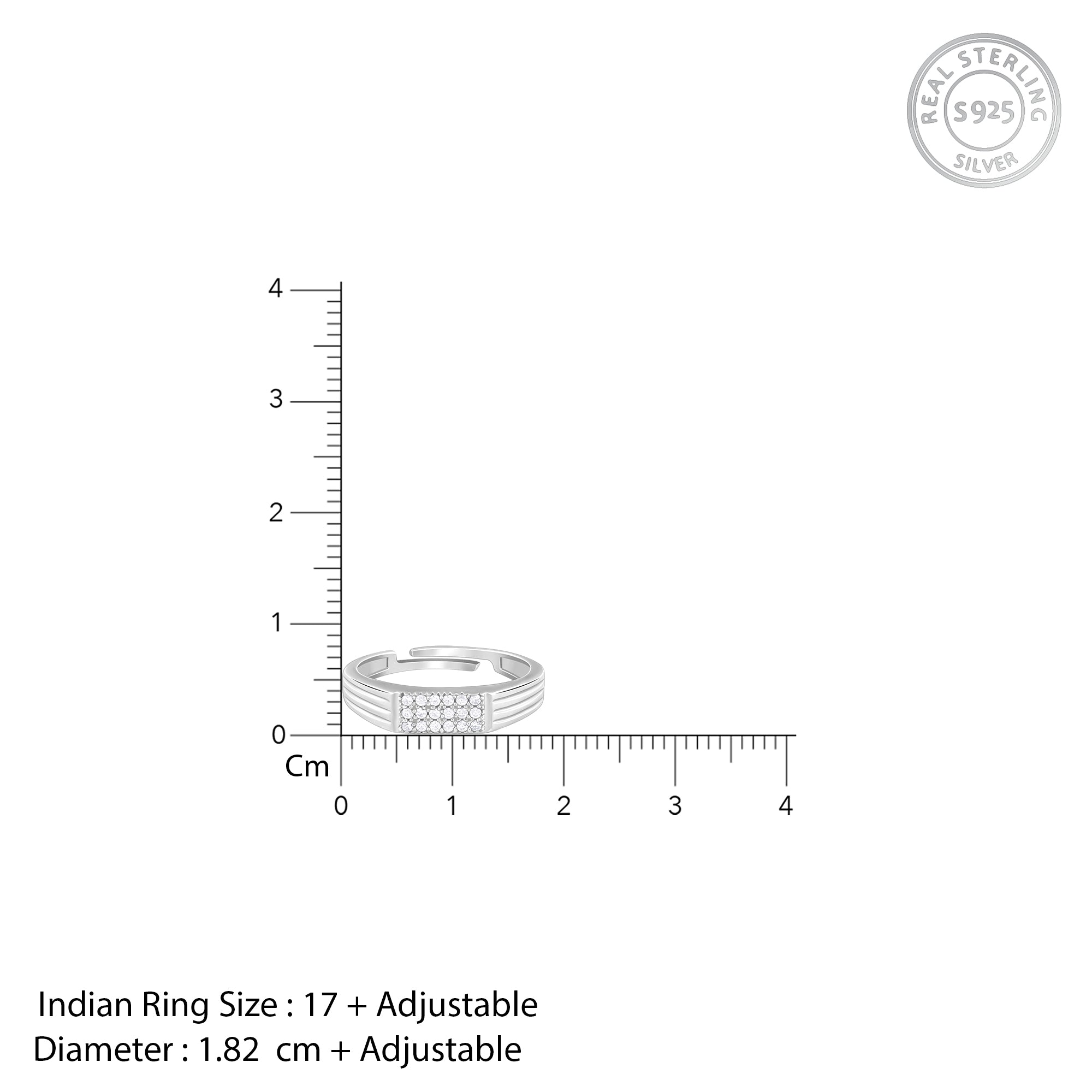 Silver Zircon Rectangle Ring For Him - view 5