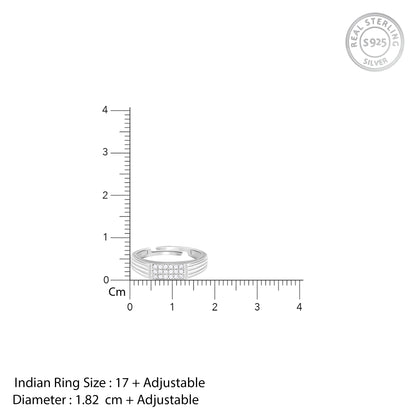 Silver Zircon Rectangle Ring For Him