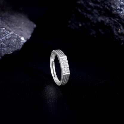 Silver Zircon Rectangle Ring For Him