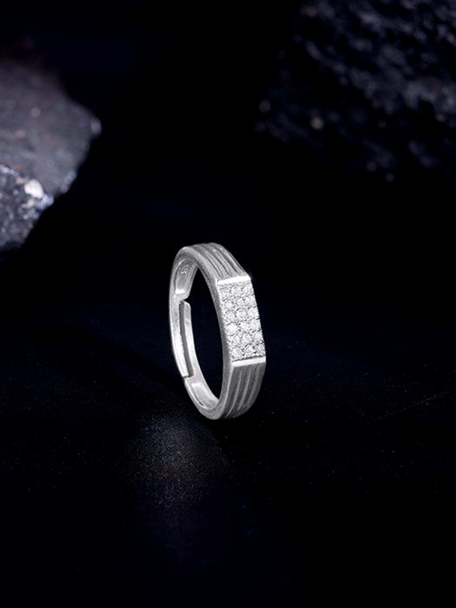 Silver Zircon Rectangle Ring For Him