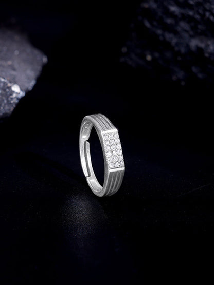 Silver Zircon Rectangle Ring For Him