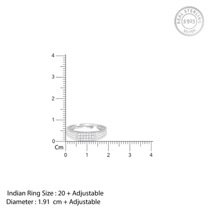 Silver Zircon Rectangle Ring For Him