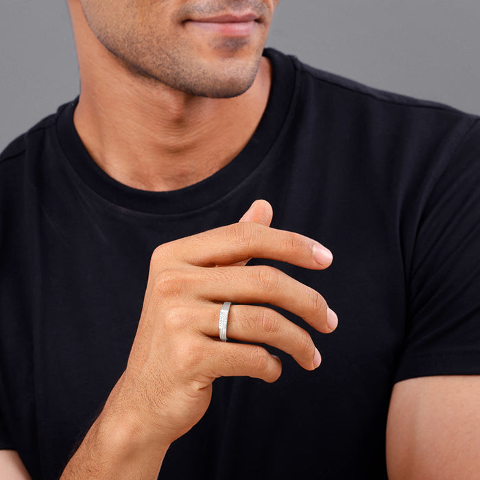 Silver Zircon Rectangle Ring For Him - view 3
