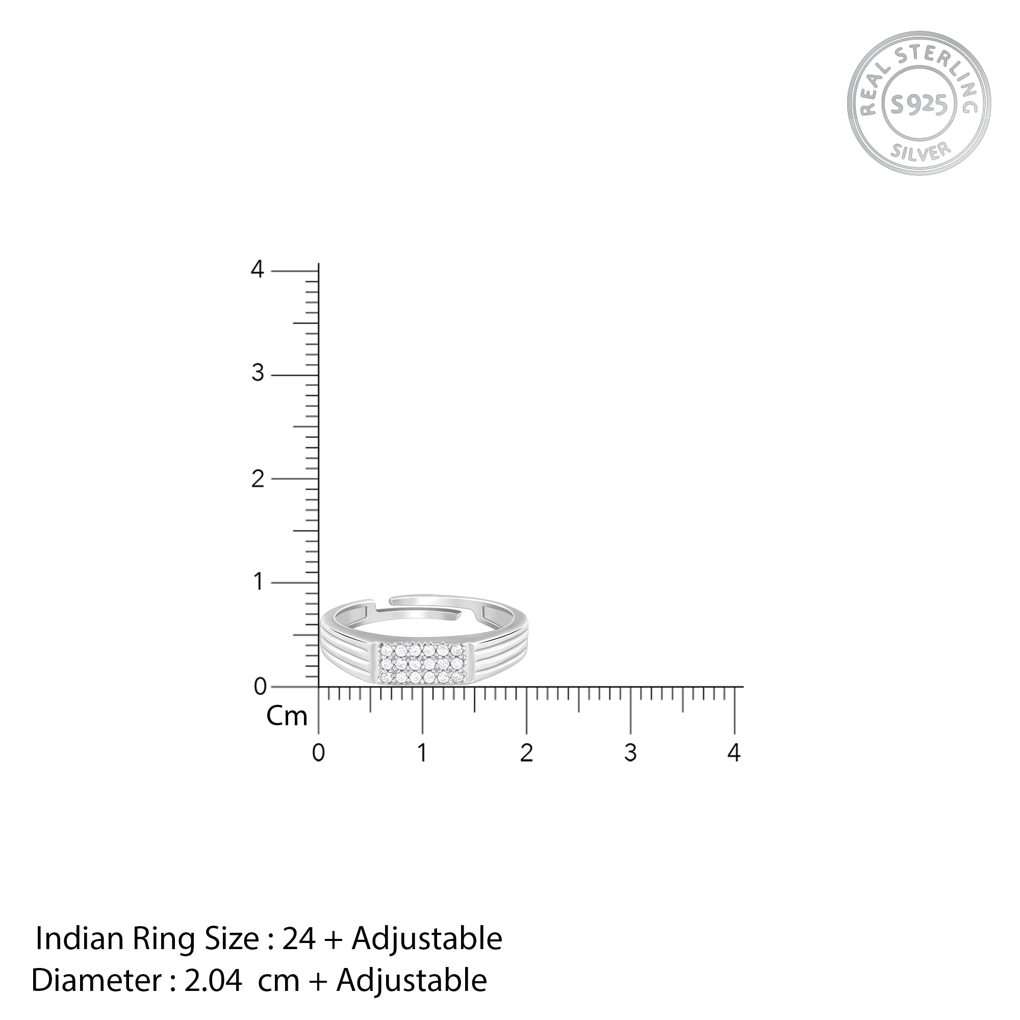 Silver Zircon Rectangle Ring For Him - view 8