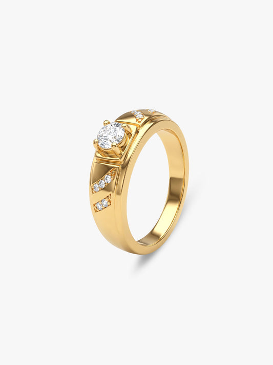 Golden Zircon Ornate Ring For Him