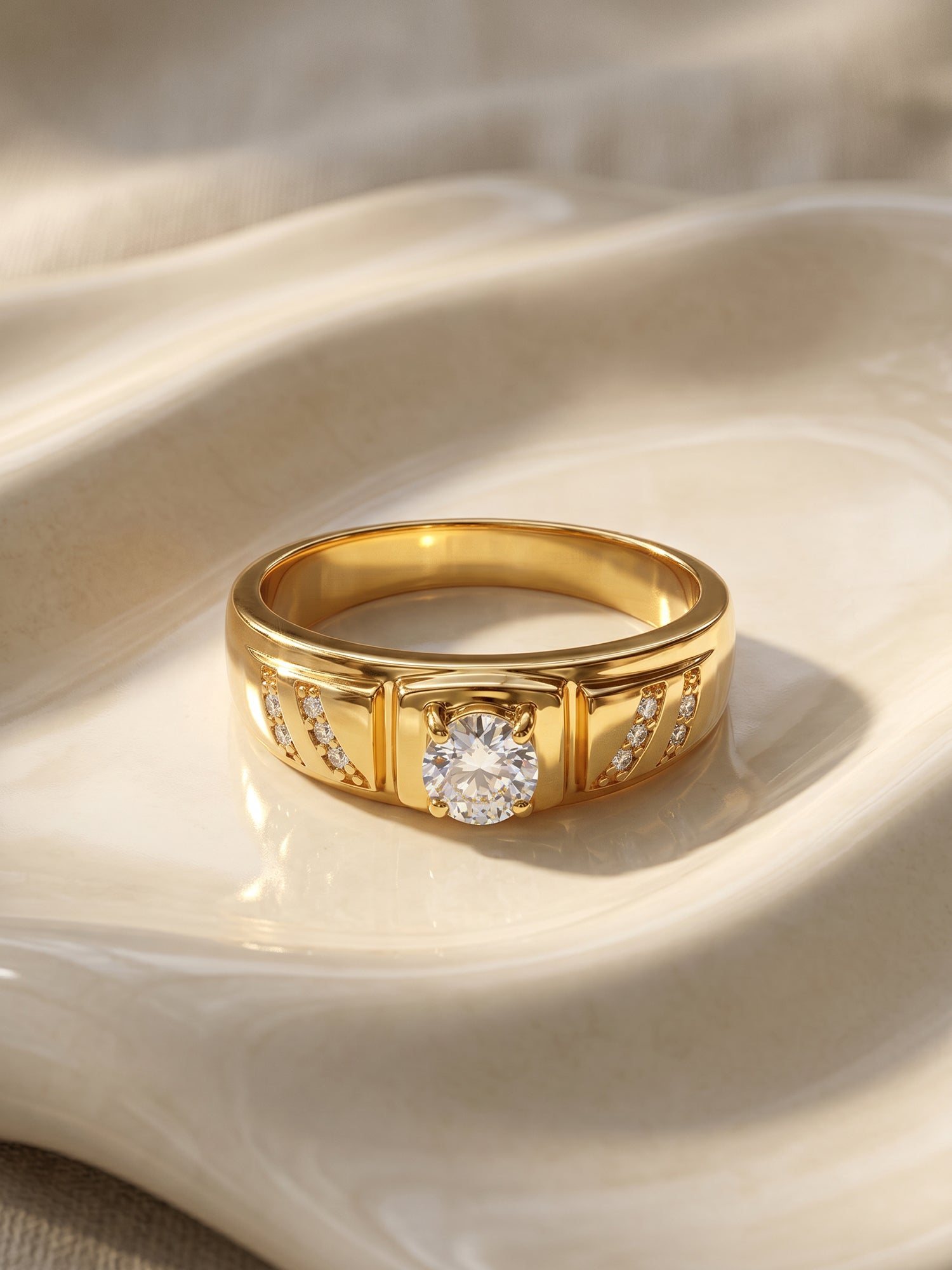Golden Zircon Ornate Ring For Him