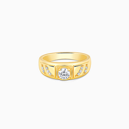 Golden Zircon Ornate Ring For Him