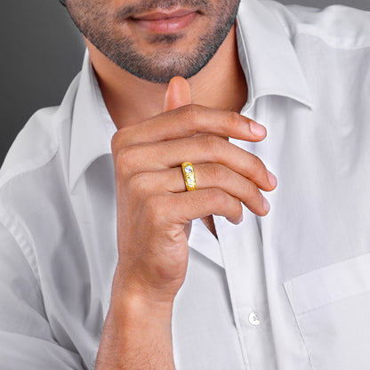 Golden Zircon Ornate Ring For Him