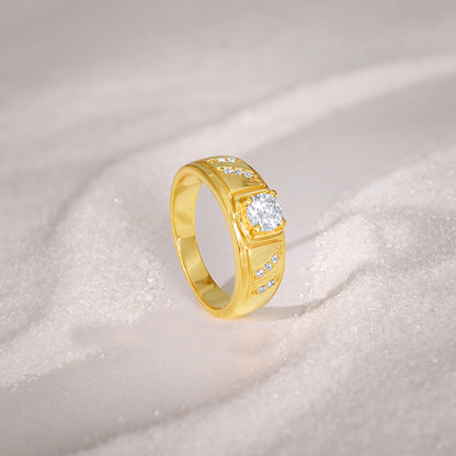 Golden Zircon Ornate Ring For Him