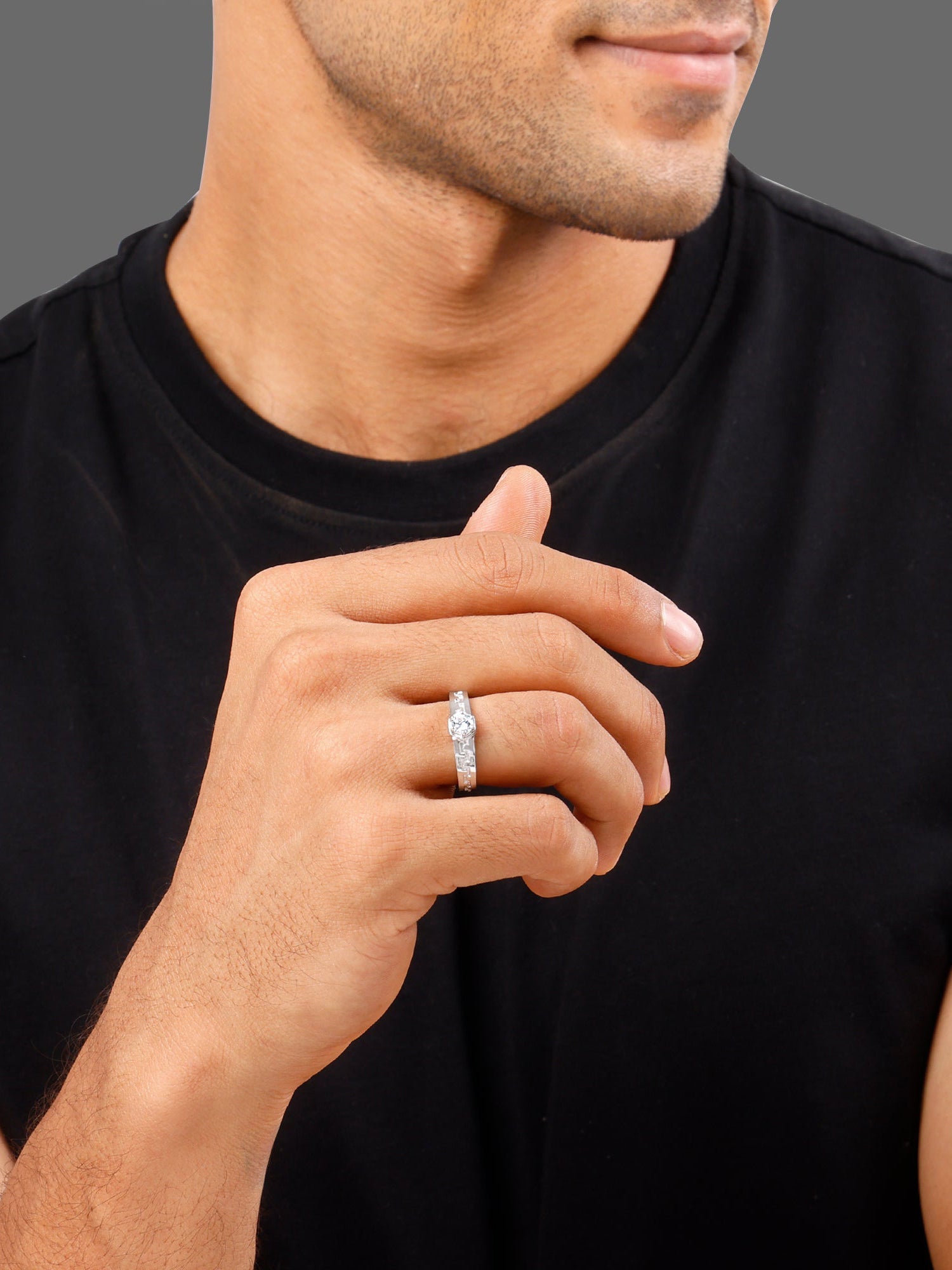 Silver Classic Zircon Ring For Him
