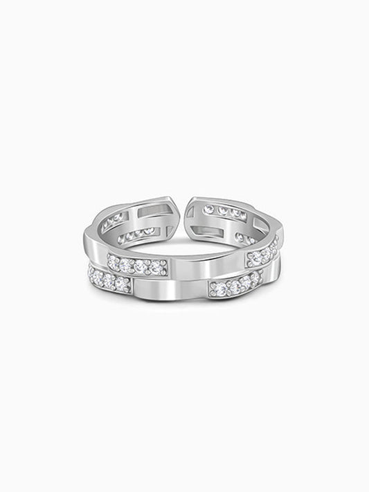 Silver Zircon Studded Sparkle Ring For Him