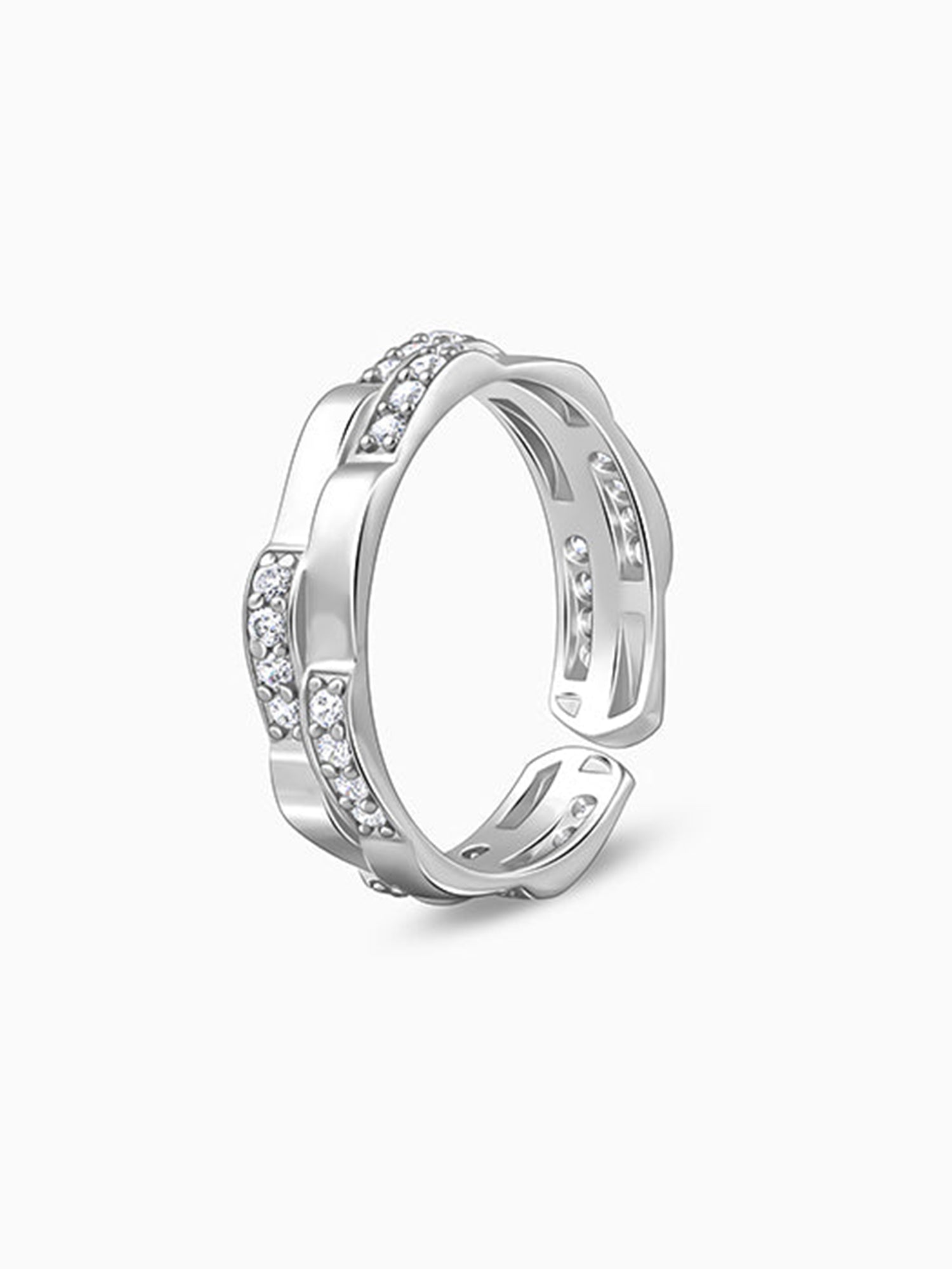 Silver Zircon Studded Sparkle Ring For Him
