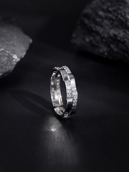 Silver Zircon Studded Sparkle Ring For Him